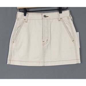 Etica Ecru Denim Mini Skirt 24 Minimalist A Line Clean Girl Capsule Wardrobe NWT